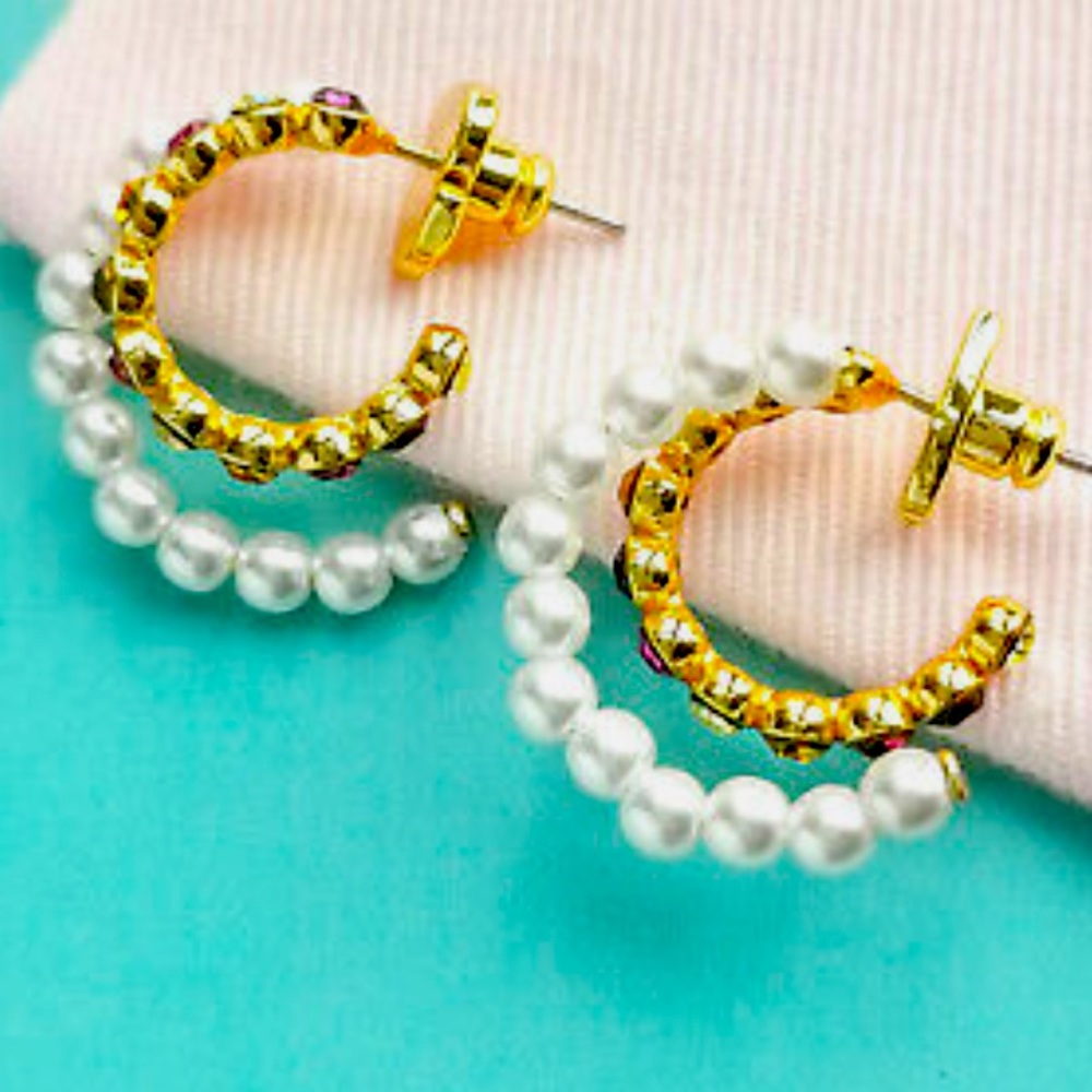 New Kate Spade Pearl Caviar Double Huggies - Picture 9 of 14